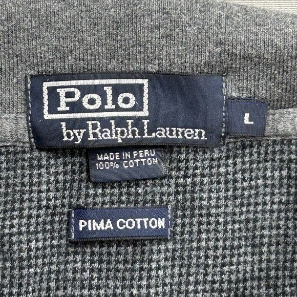 Polo Ralph Lauren Shirt Men L Gray Black Houndstooth Pima Cotton Long Sleeve 90s - Picture 10 of 12